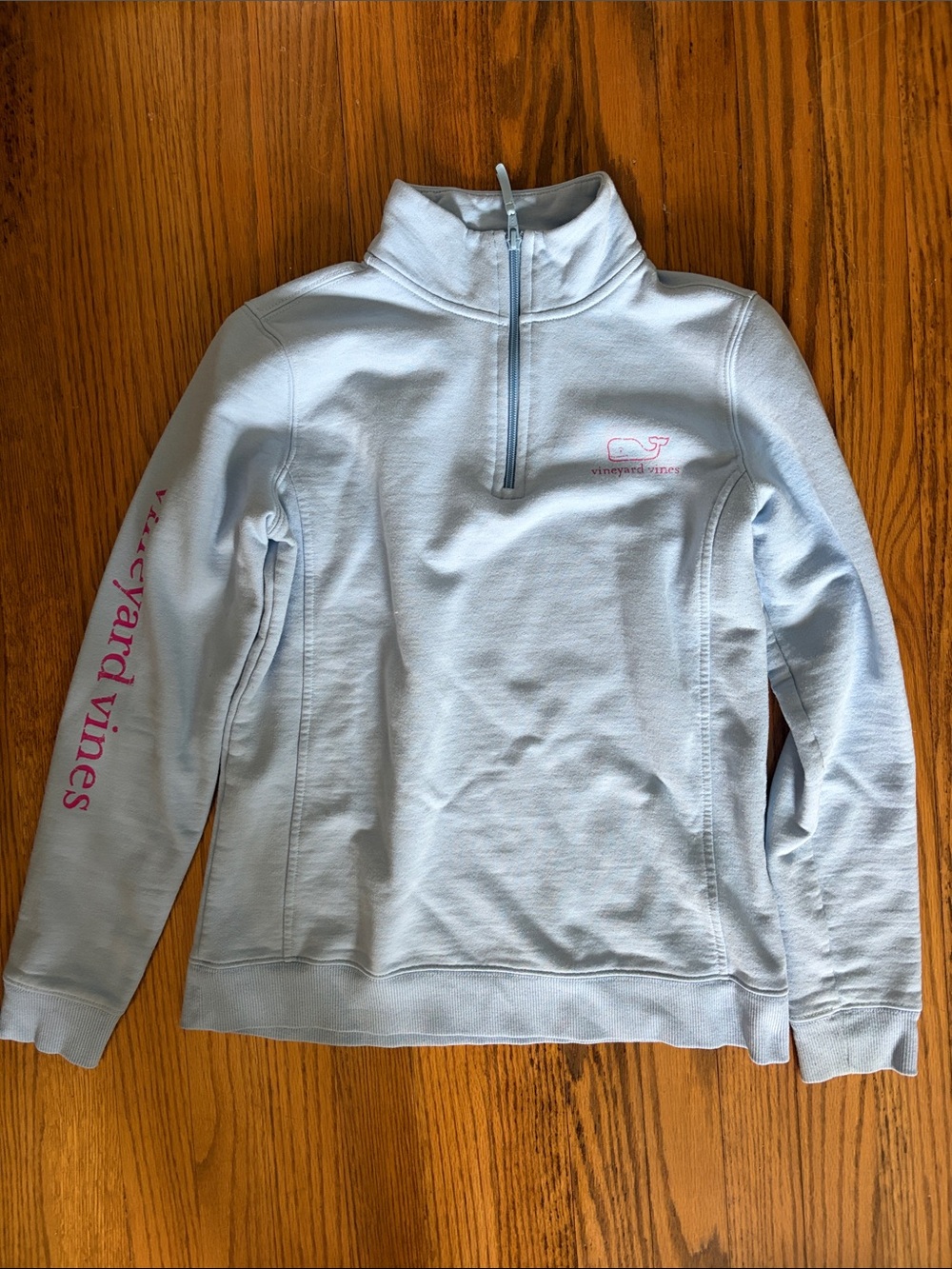 Vineyard Vines Light Blue Half-Zip Pullover with Pink Logo